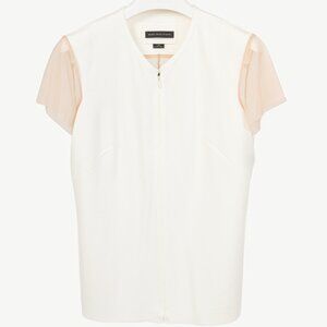 Marie Saint Pierre Nusar White Jersey Mesh-Trim Short-Sleeve Jacket